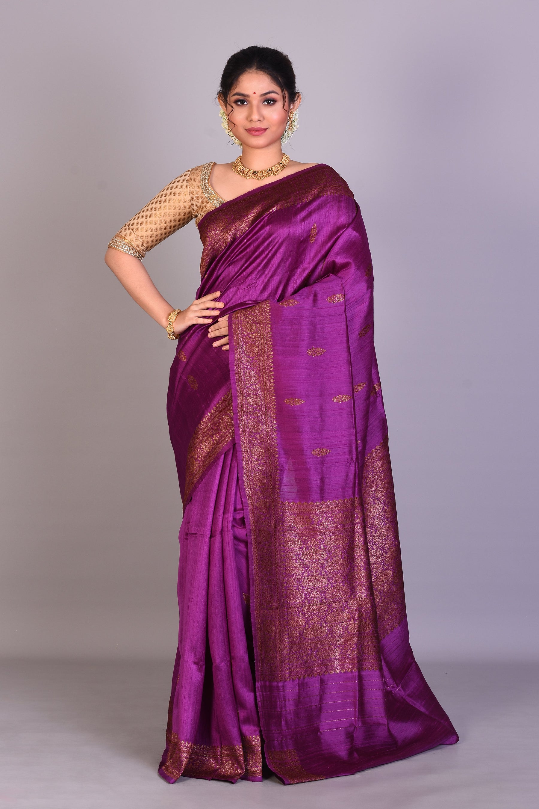 Magenta Pure Raw Saree with Blouse Piece - Keya Seth Exclusive