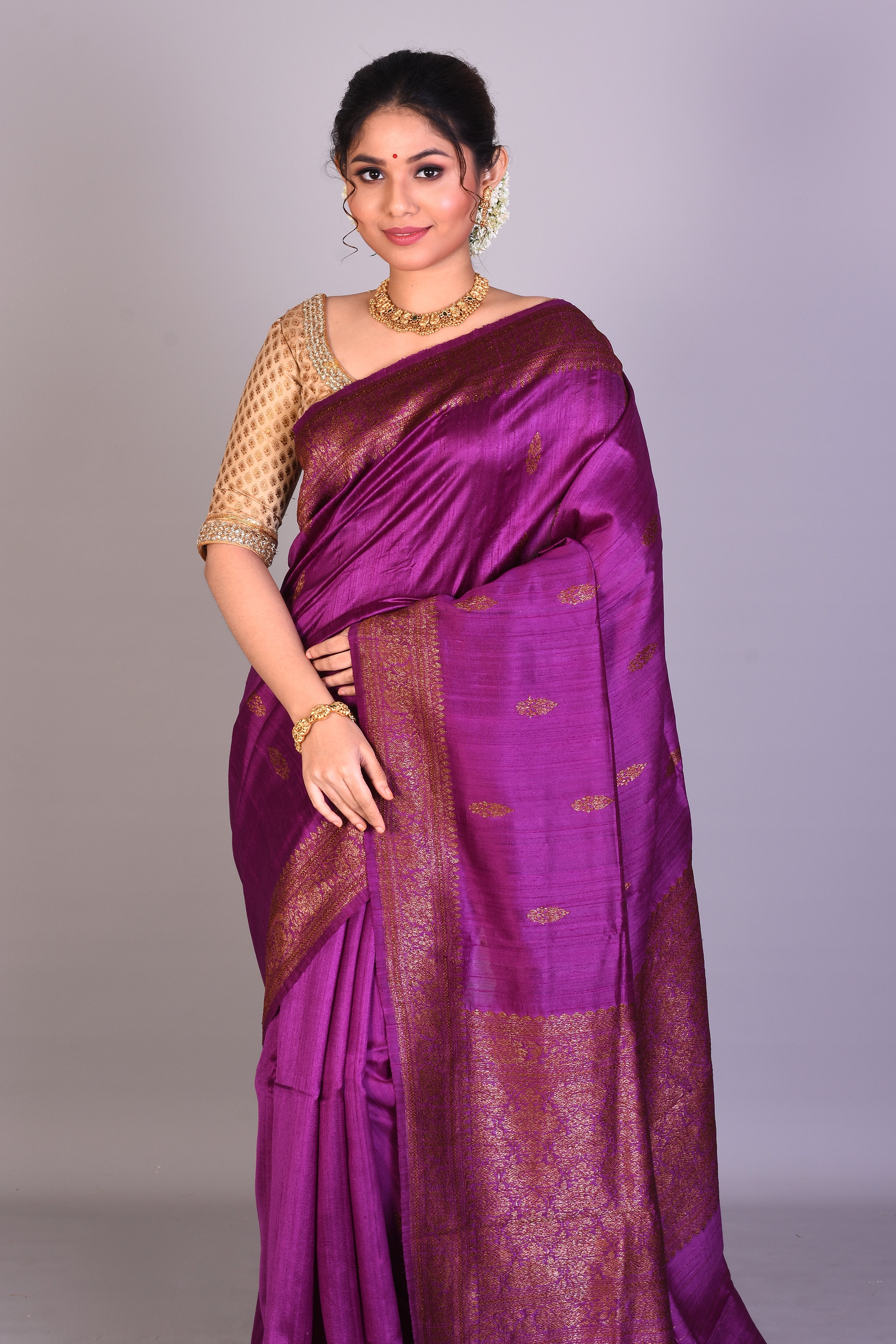 Magenta Pure Raw Saree with Blouse Piece - Keya Seth Exclusive