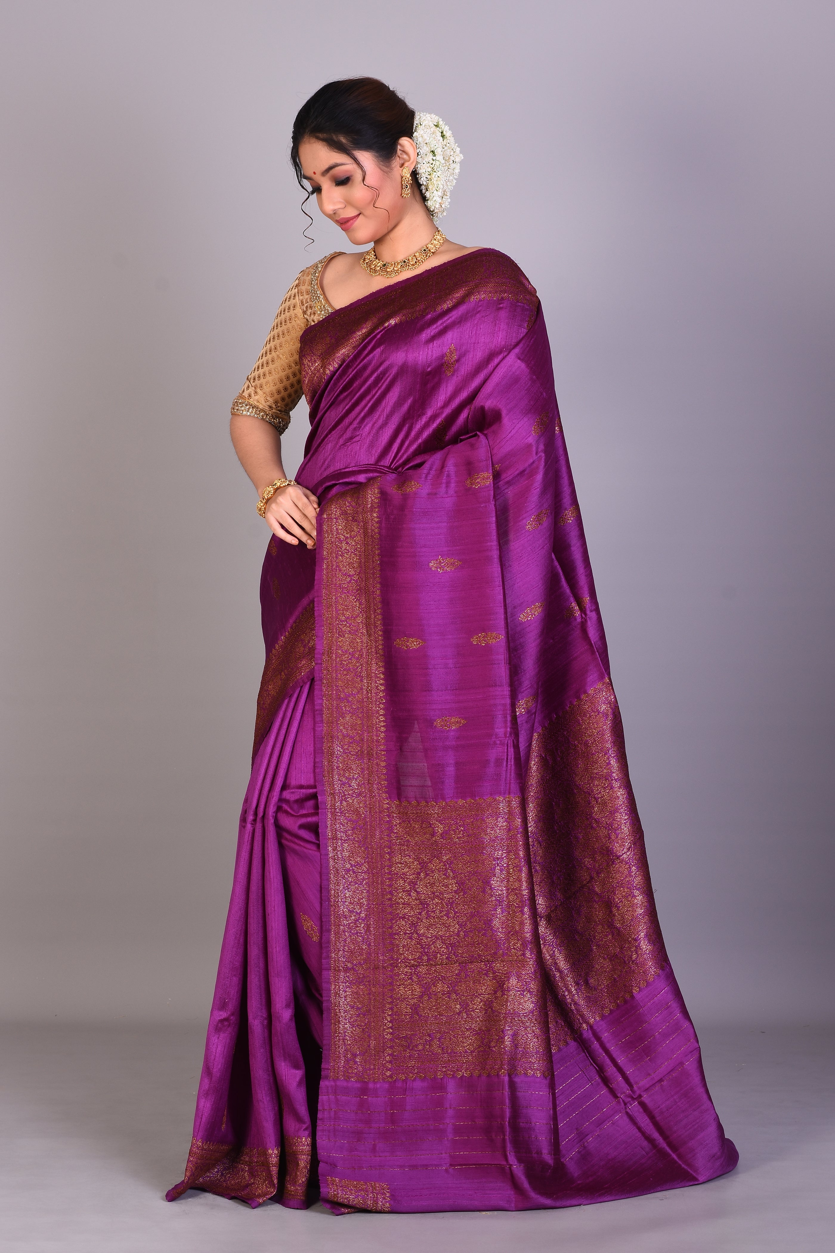 Magenta Pure Raw Saree with Blouse Piece - Keya Seth Exclusive