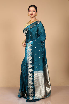 Green Blended Blended Silk Saree with Blouse Piece
