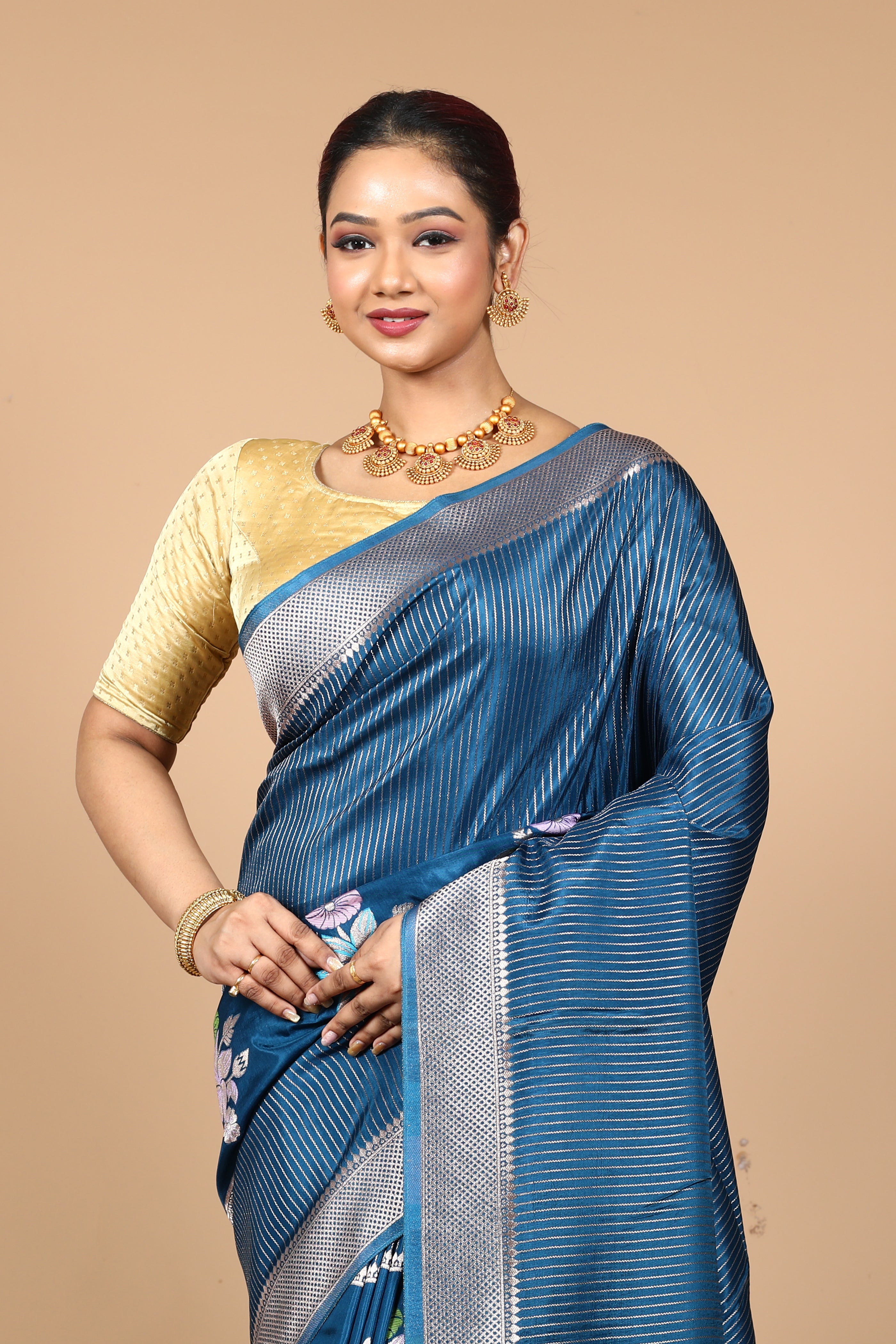 Blue Blended Blended Silk Saree