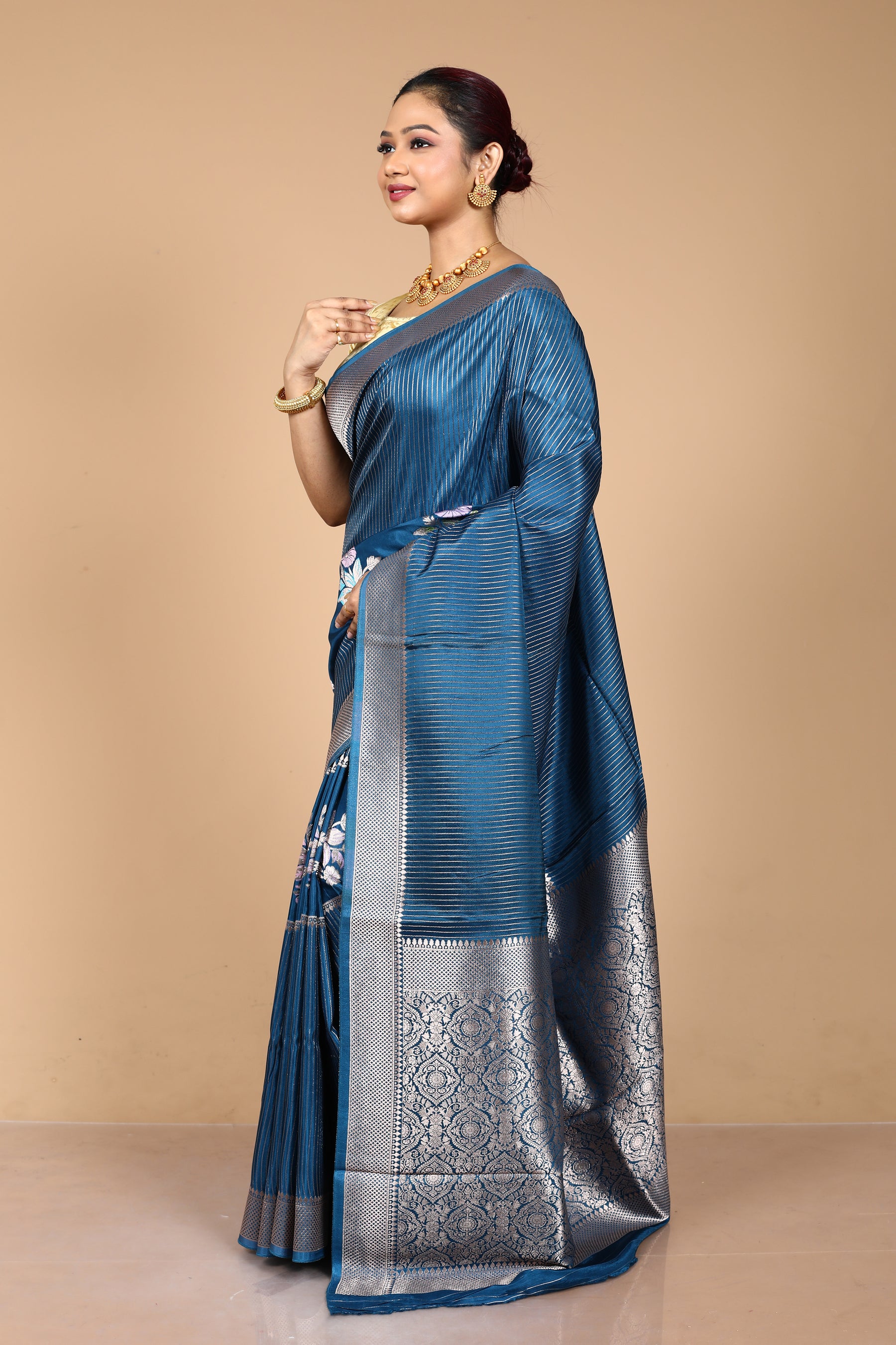 Blue Blended Blended Silk Saree