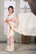 Load image into Gallery viewer, White Semi Silk Saree - Keya Seth Exclusive

