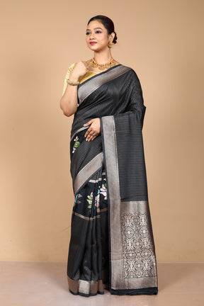 Black Blended Blended Silk Saree