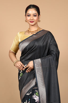 Black Blended Blended Silk Saree