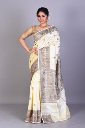 Off-white Pure Raw Saree with Blouse Piece - Keya Seth Exclusive