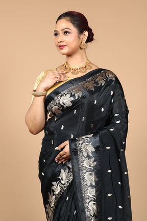 Black Blended Blended Silk Saree