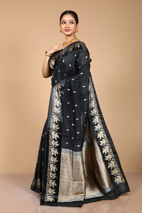 Black Blended Blended Silk Saree