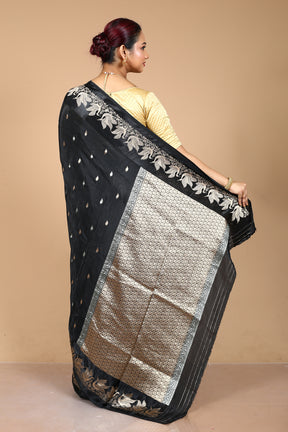 Black Blended Blended Silk Saree