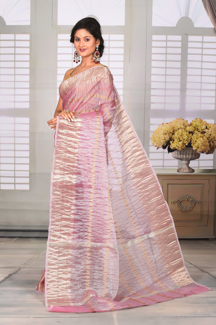 Powder Pink Crushed Tissue Saree - Keya Seth Exclusive