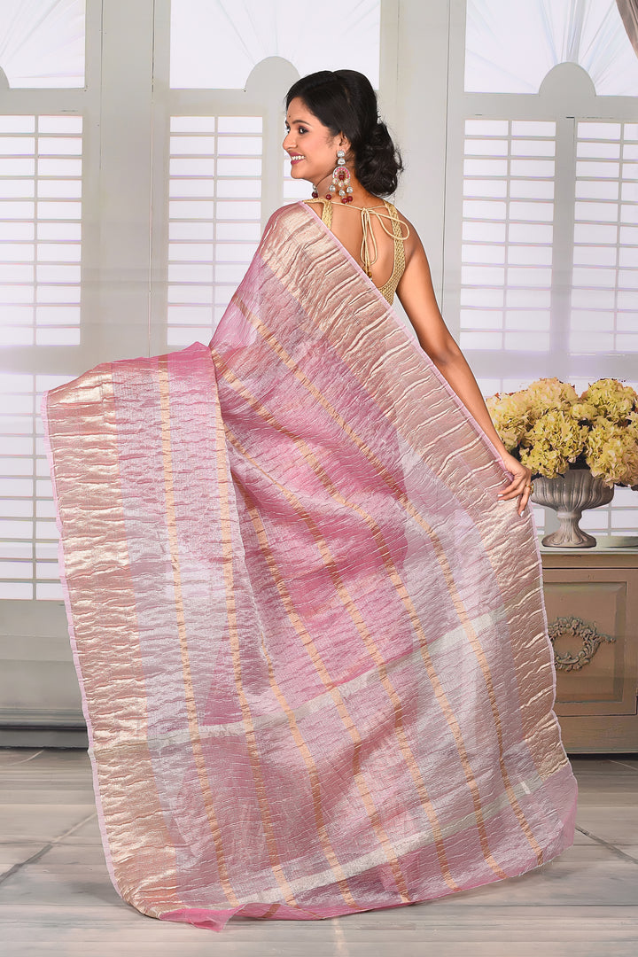 Powder Pink Crushed Tissue Saree - Keya Seth Exclusive