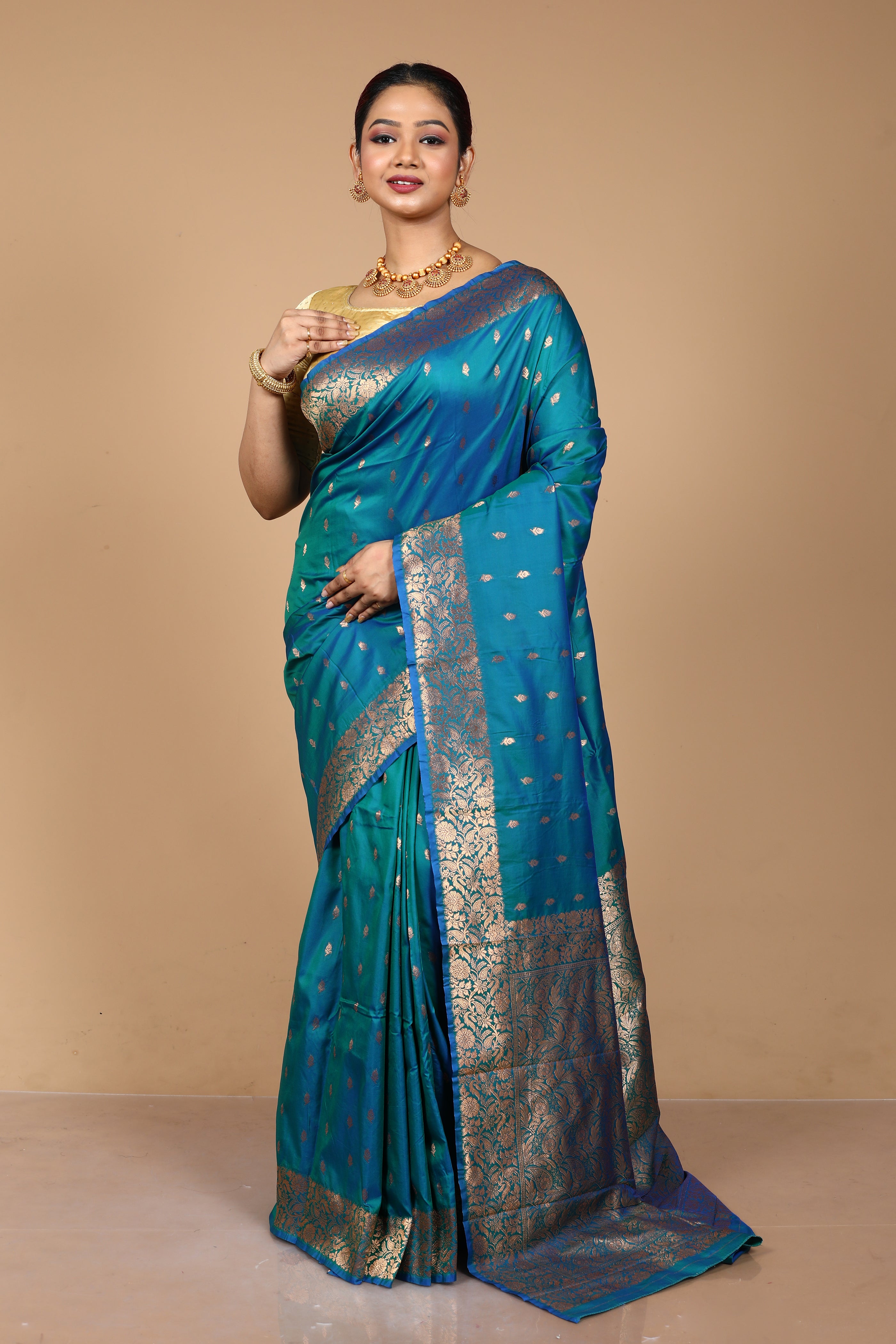 Blue Blended Blended Silk Saree