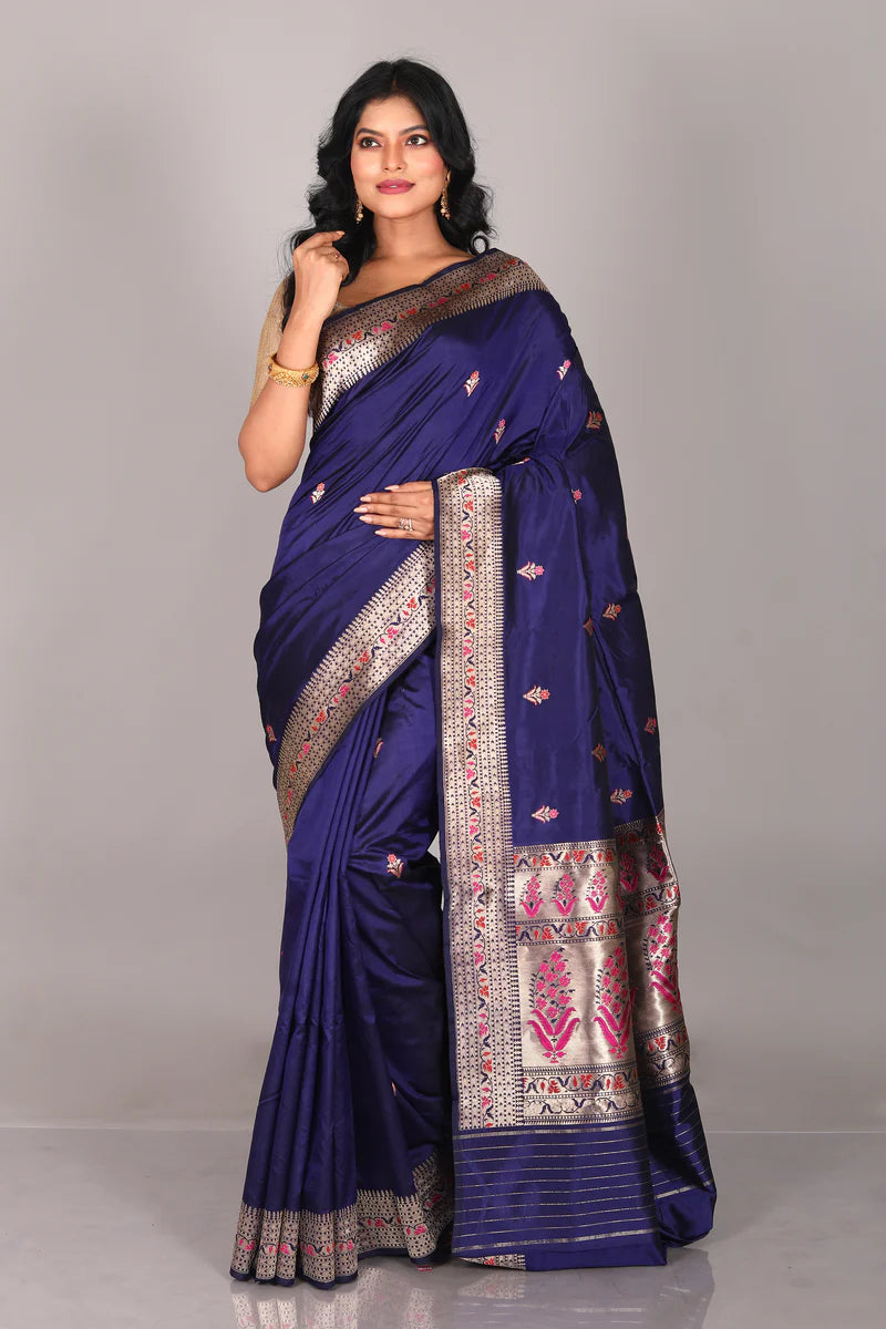 Navy Blue Pure Katan Saree - Keya Seth Exclusive