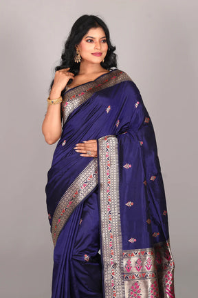 Navy Blue Pure Katan Saree - Keya Seth Exclusive