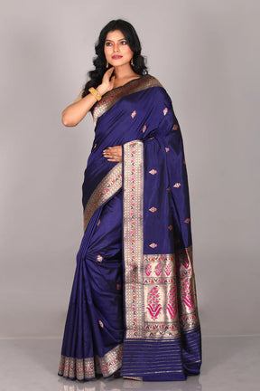 Navy Blue Pure Katan Saree - Keya Seth Exclusive