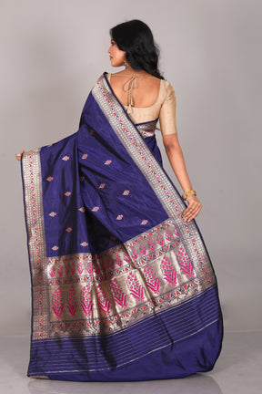 Navy Blue Pure Katan Saree - Keya Seth Exclusive