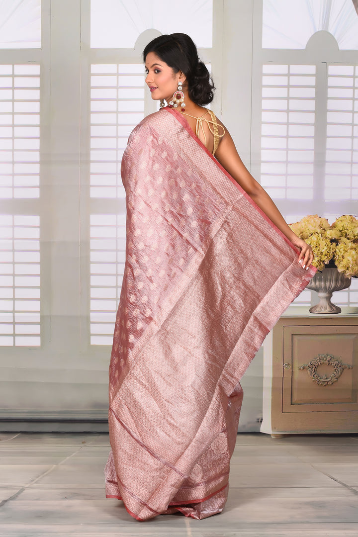 Light Peach Crushed Tissue Saree - Keya Seth Exclusive