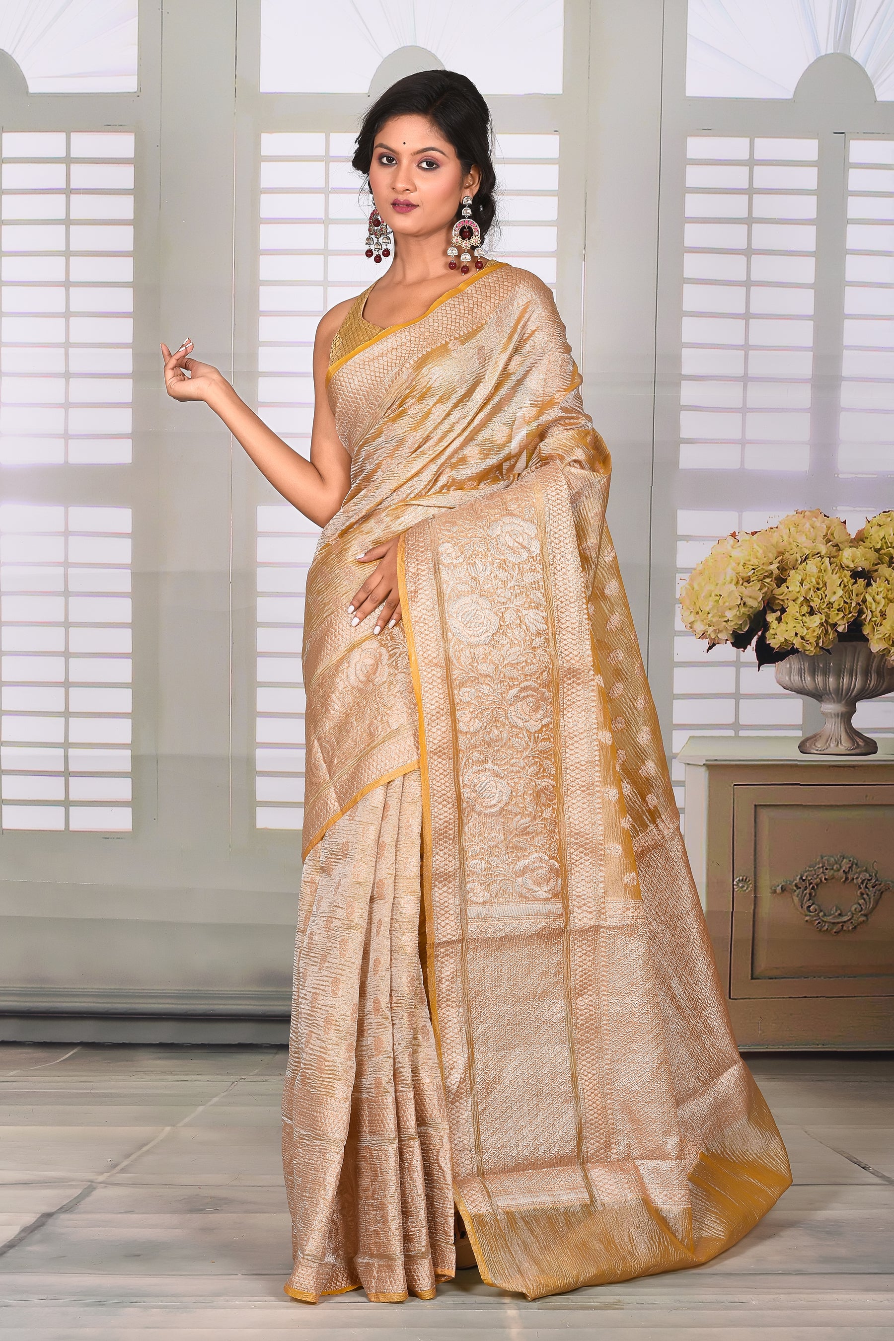 Yellow Crushed Tissue Saree - Keya Seth Exclusive