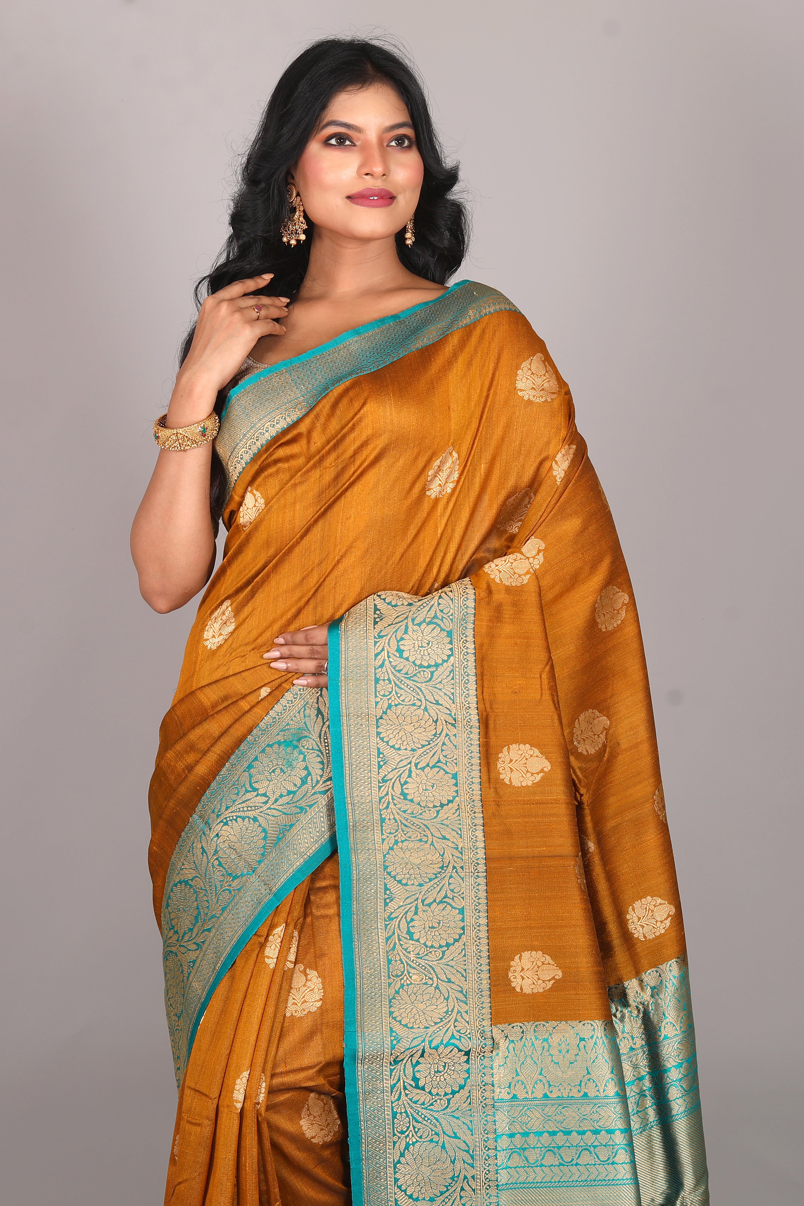 Mustard Pure Tussar Saree - Keya Seth Exclusive