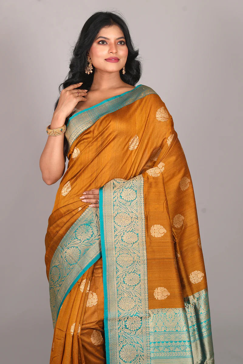 Mustard Pure Tussar Saree - Keya Seth Exclusive