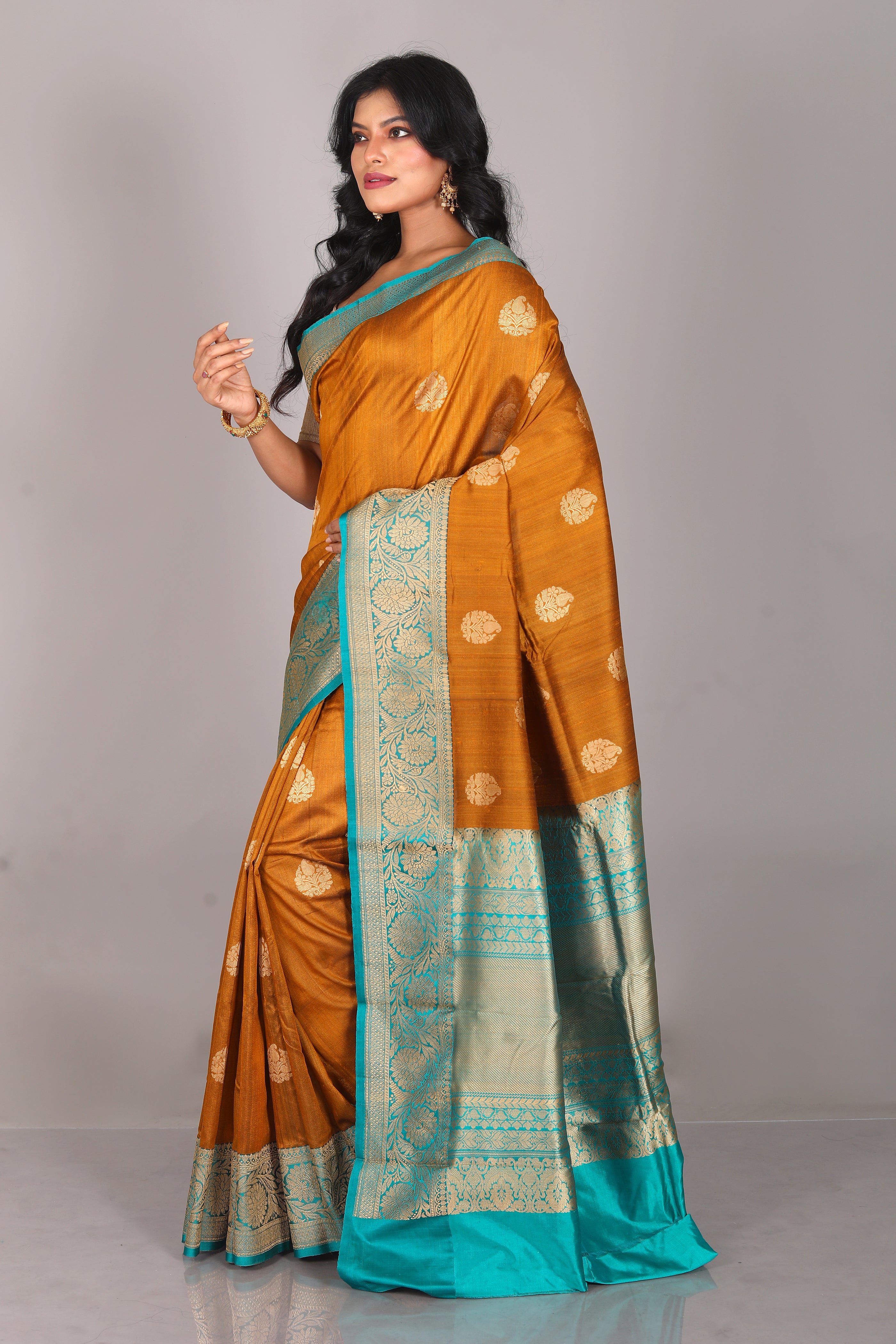 Mustard Pure Tussar Saree - Keya Seth Exclusive
