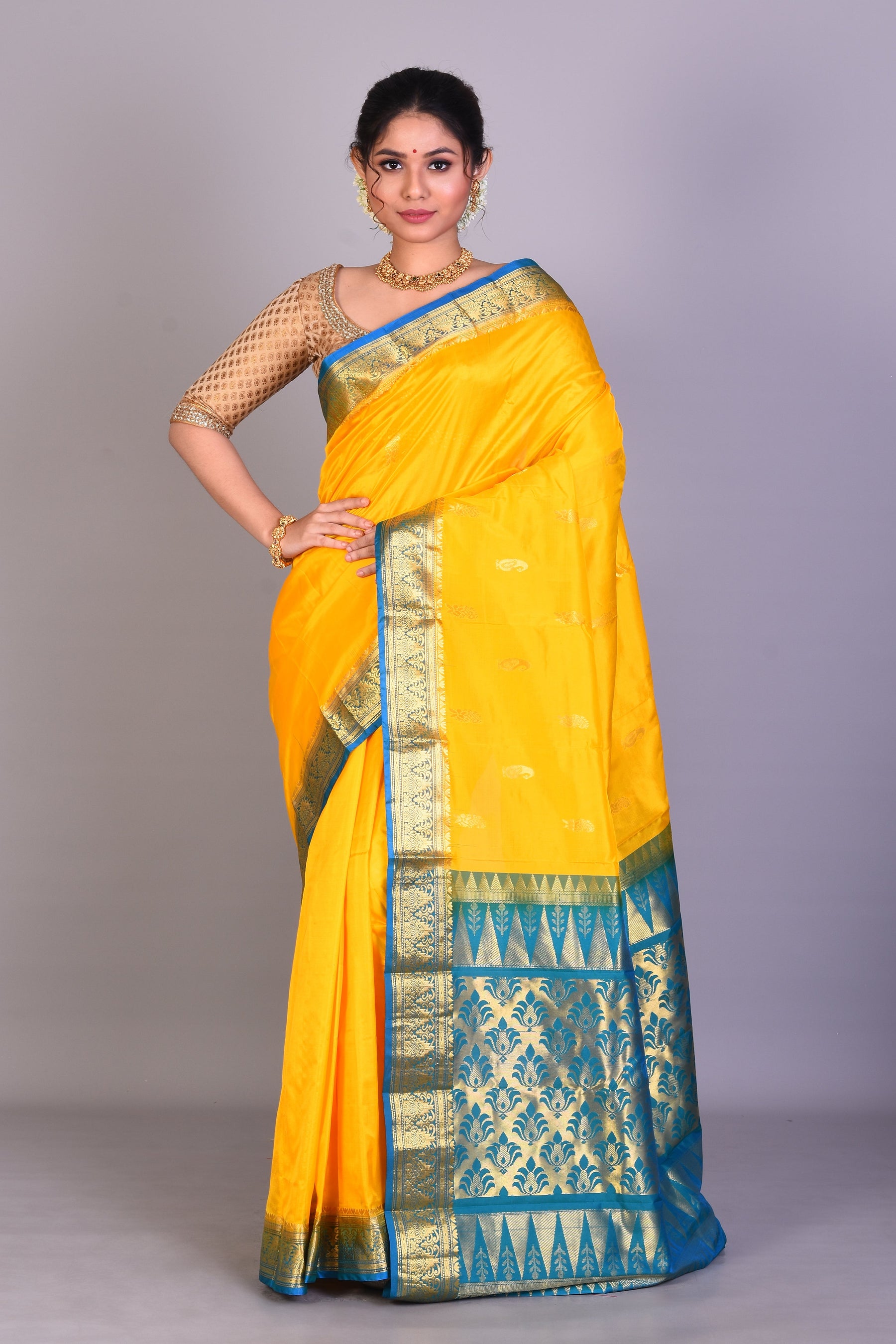 Yellow Blended Kanjivaram Saree with Blouse Piece - Keya Seth Exclusive