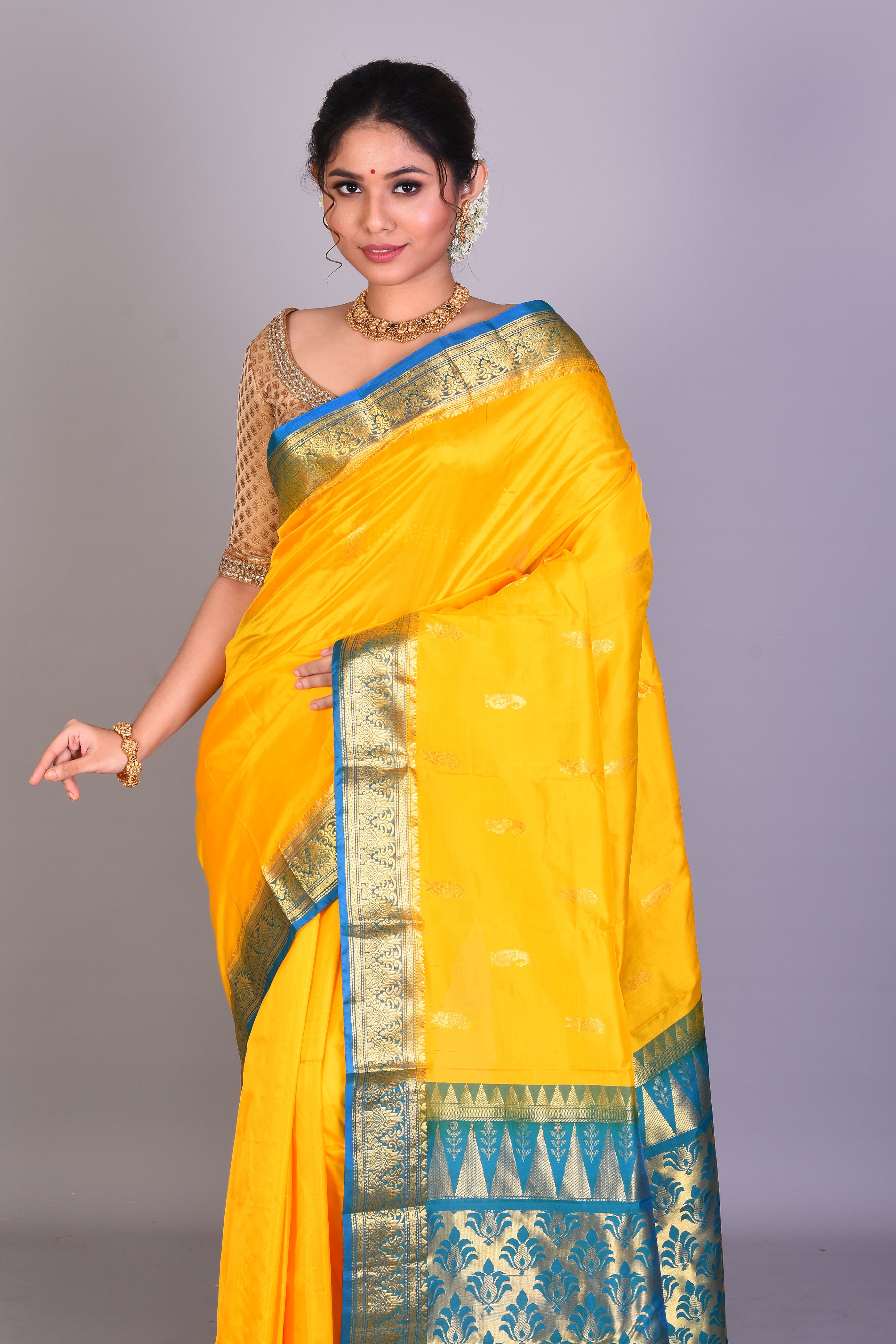 Yellow Blended Kanjivaram Saree with Blouse Piece - Keya Seth Exclusive