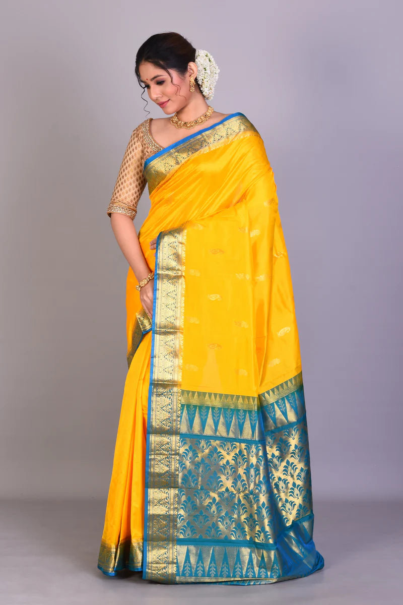 Yellow Blended Kanjivaram Saree with Blouse Piece - Keya Seth Exclusive