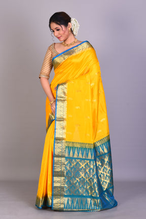 Yellow Blended Kanjivaram Saree with Blouse Piece - Keya Seth Exclusive