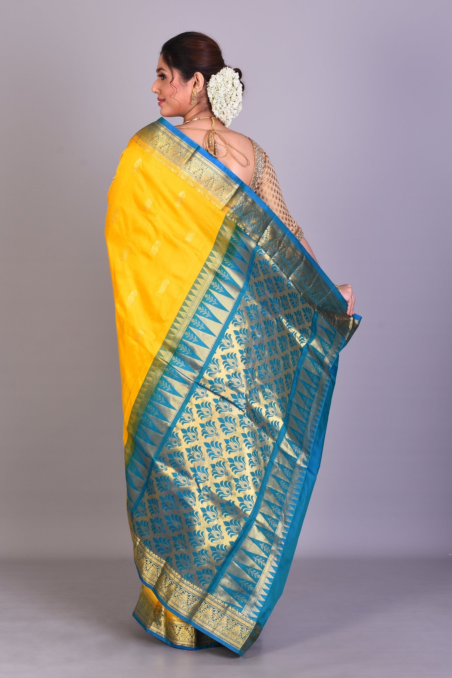 Yellow Blended Kanjivaram Saree with Blouse Piece - Keya Seth Exclusive