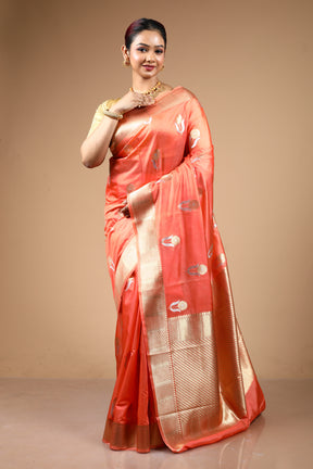 Peach Blended Blended Silk Saree