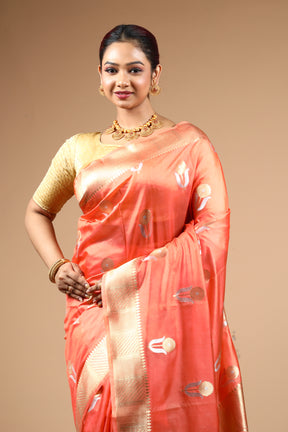 Peach Blended Blended Silk Saree