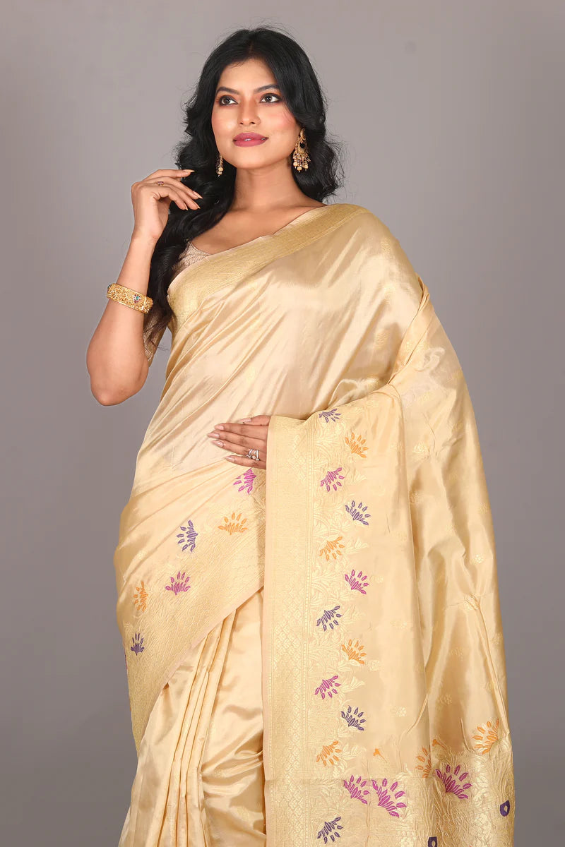 Offwhite Pure Katan Saree - Keya Seth Exclusive