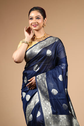 Blue Blended Blended Silk Saree