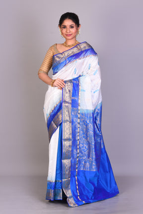 White Patli Pallu Blended Kanjivaram Saree with Blouse Piece - Keya Seth Exclusive