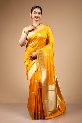 Yellow Blended Blended Silk Saree