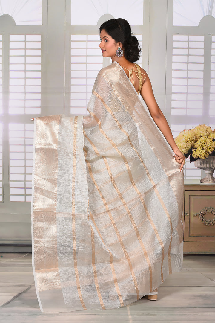 White Crushed Tissue Saree - Keya Seth Exclusive