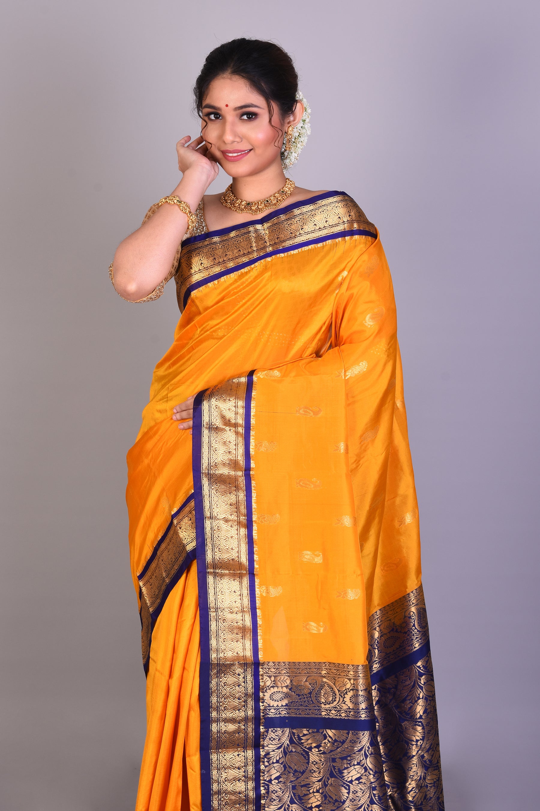 Mustard Yellow Blended Kanjivaram Saree with Blouse Piece - Keya Seth Exclusive