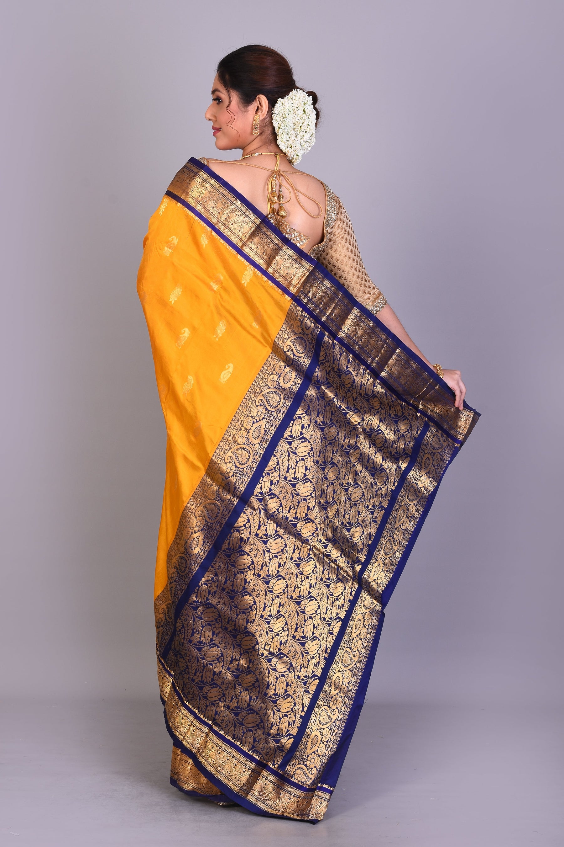 Mustard Yellow Blended Kanjivaram Saree with Blouse Piece - Keya Seth Exclusive