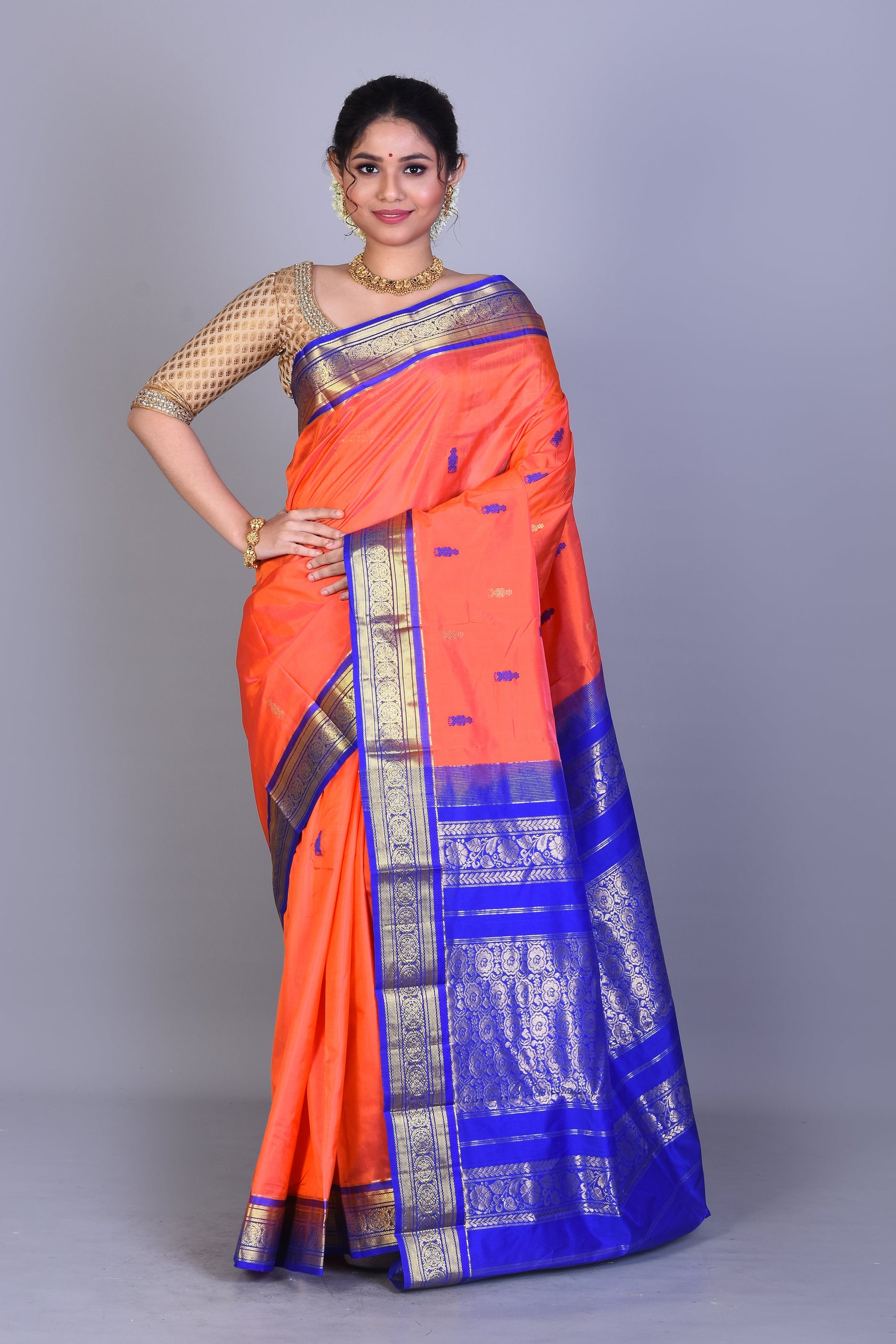 Orange Blended Kanjivaram Saree with Blouse Piece - Keya Seth Exclusive