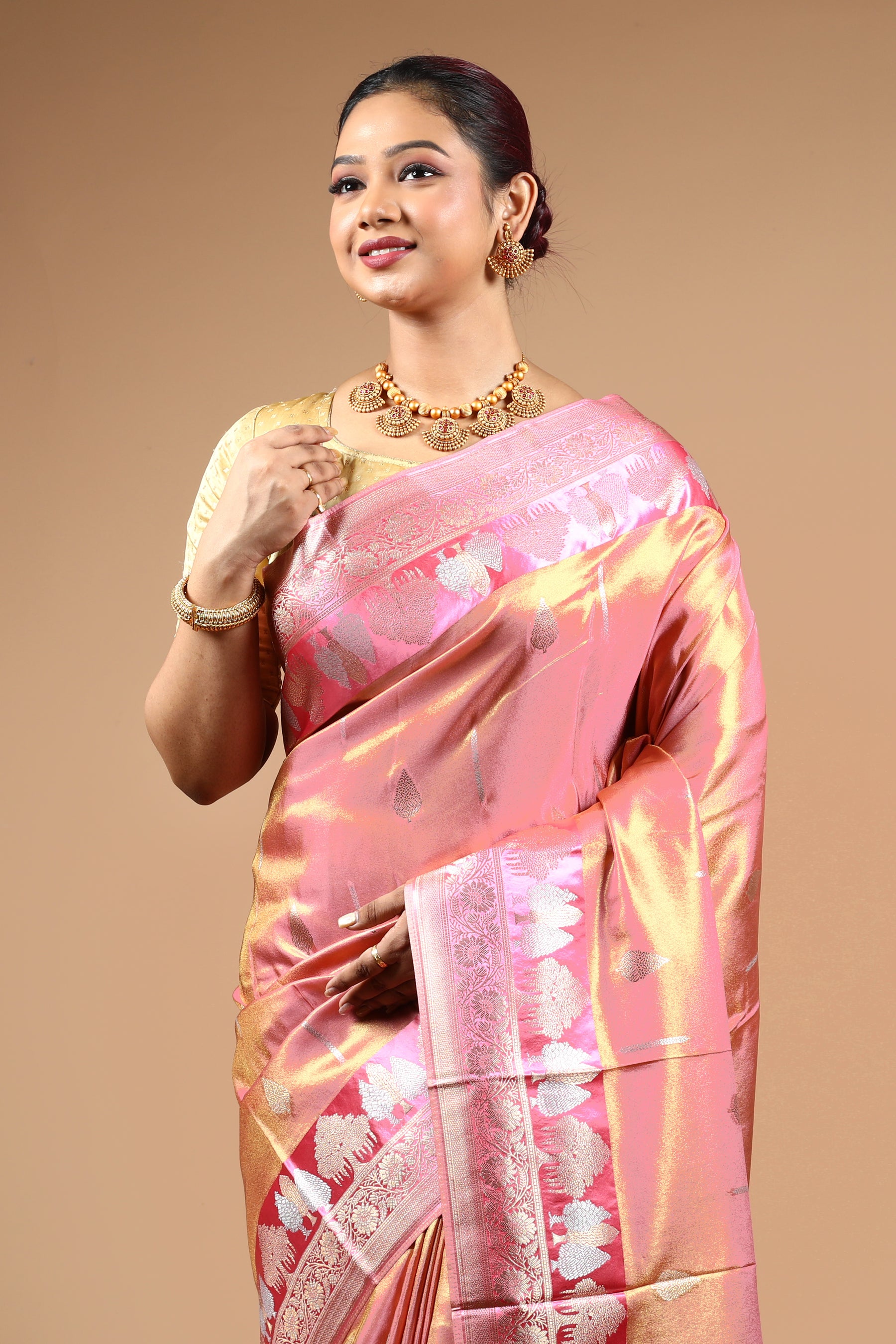 Pink Tissue Tissue Saree