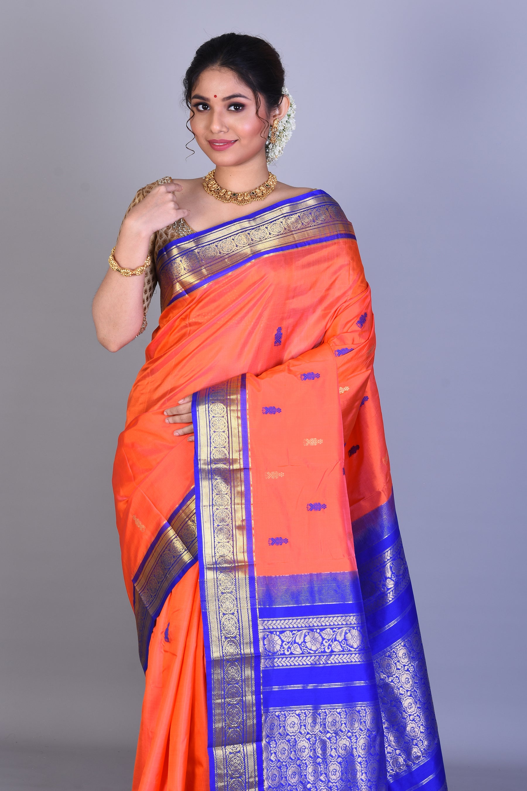 Orange Blended Kanjivaram Saree with Blouse Piece - Keya Seth Exclusive