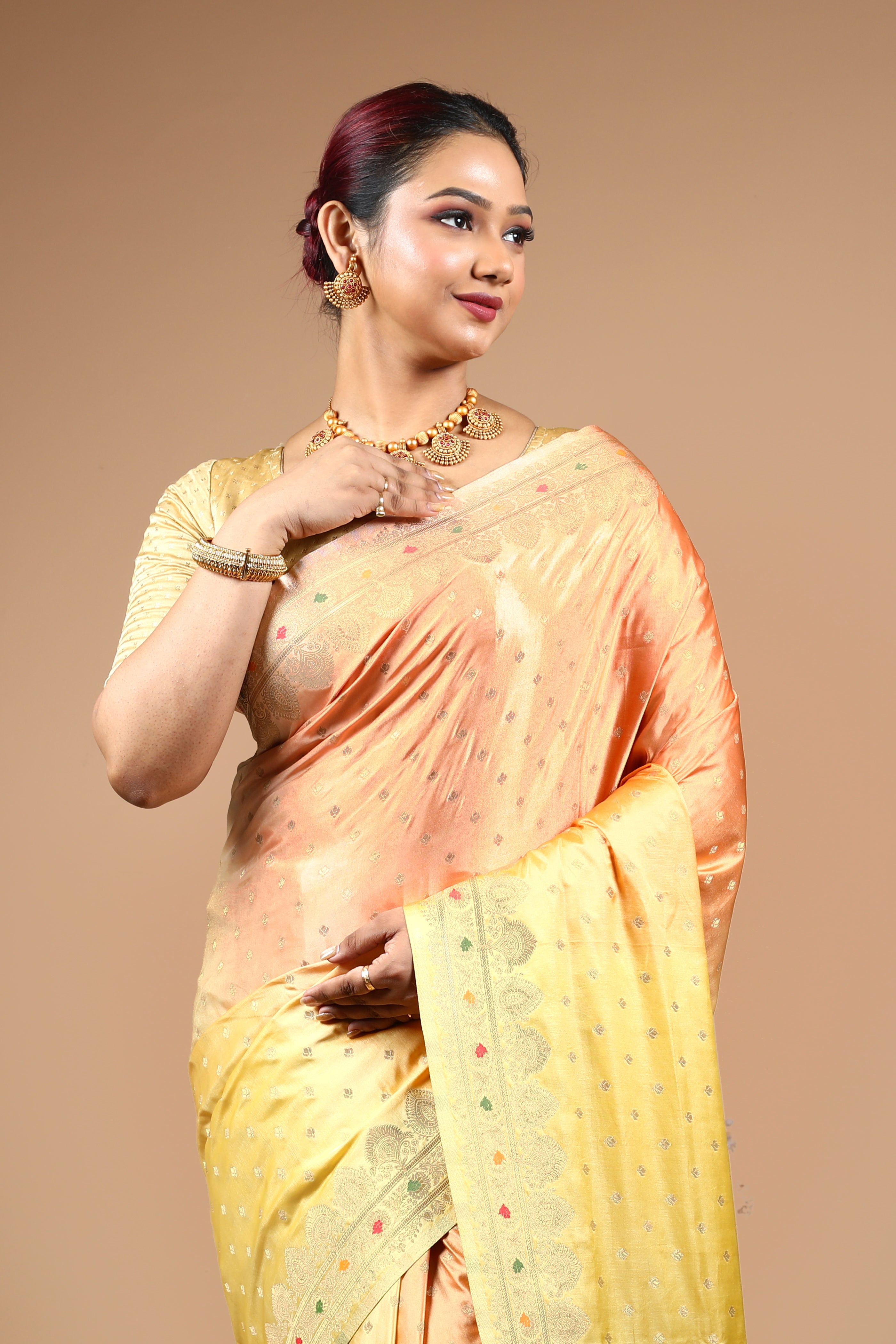 Yellow Blended Mashru Saree