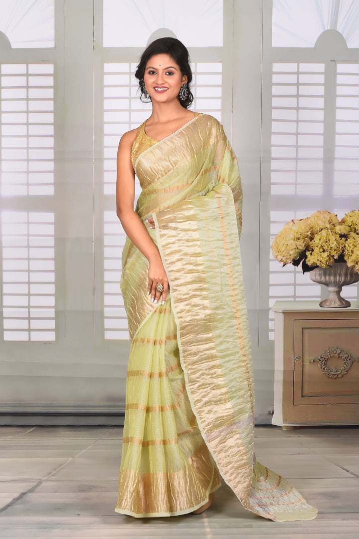 Pesta Green Crushed Tissue Saree - Keya Seth Exclusive