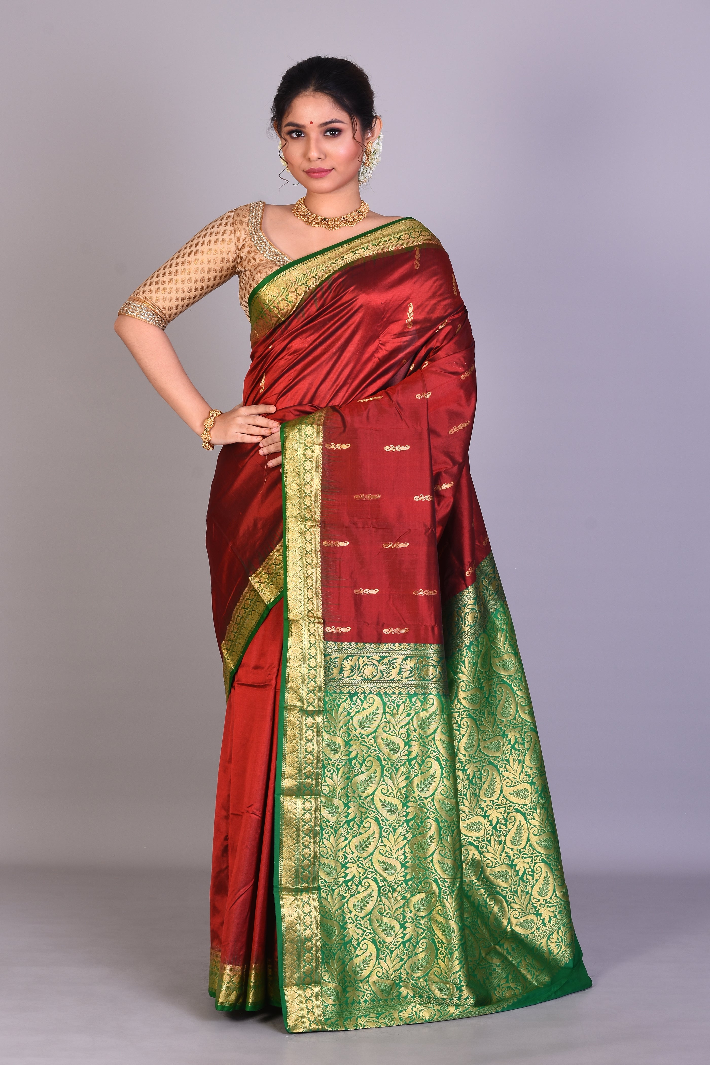 Maroon Blended Kanjivaram Saree with Blouse Piece - Keya Seth Exclusive