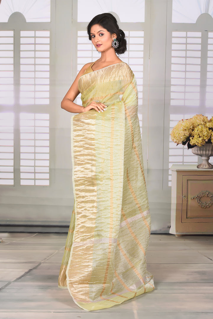 Pesta Green Crushed Tissue Saree - Keya Seth Exclusive