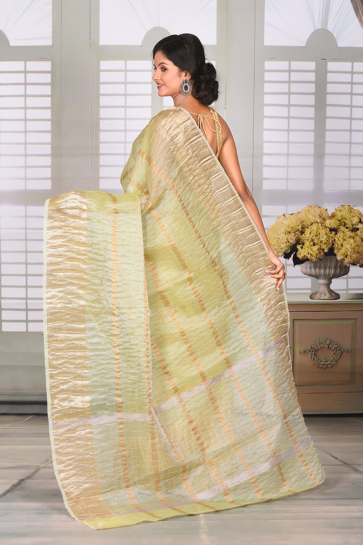 Pesta Green Crushed Tissue Saree - Keya Seth Exclusive