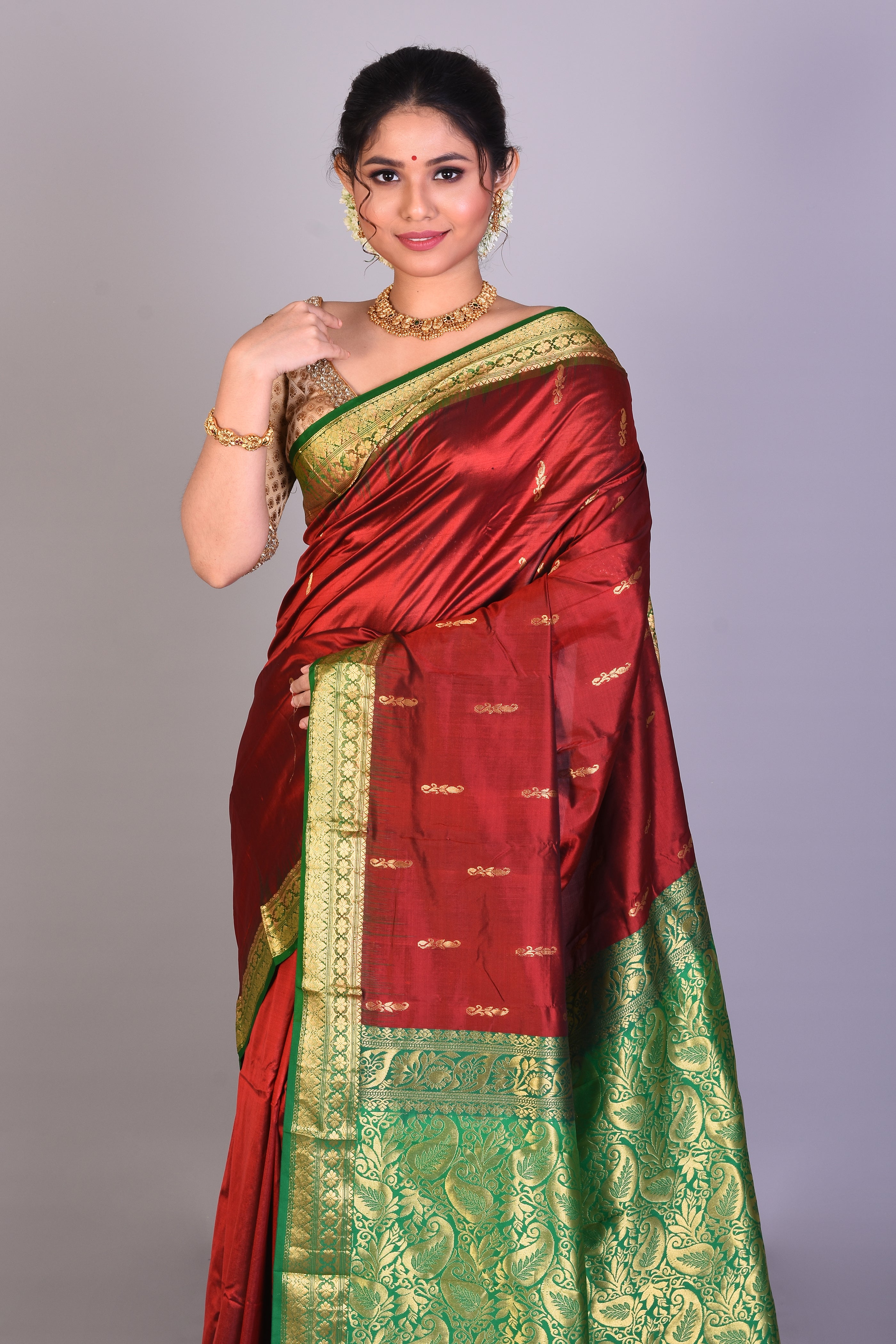 Maroon Blended Kanjivaram Saree with Blouse Piece - Keya Seth Exclusive