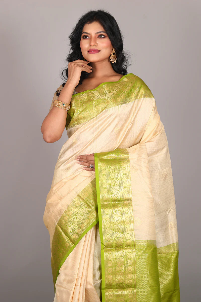Offwhite Pure Kanjivaram Silk Saree - Keya Seth Exclusive