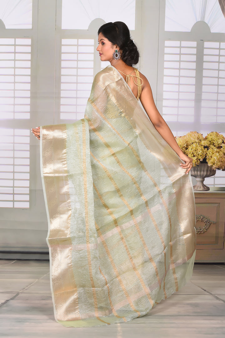 Mint Green Crushed Tissue Saree - Keya Seth Exclusive